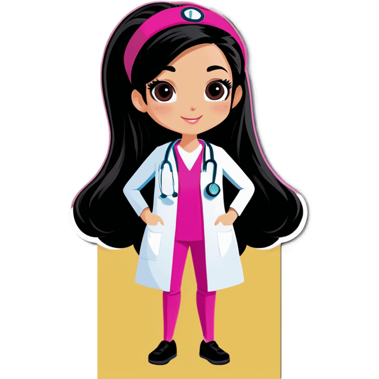 Female doctor without stethoscope wearing pink scrubs long black hair  emoji