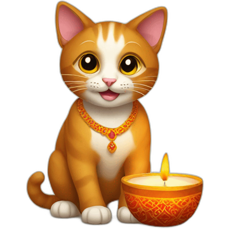 Cat with Diwali emoji