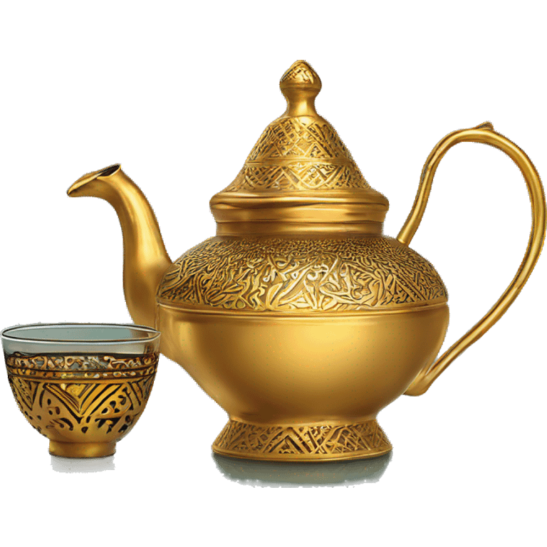 Morrocan gold tea pot with moroccan Zelig glass of tea emoji