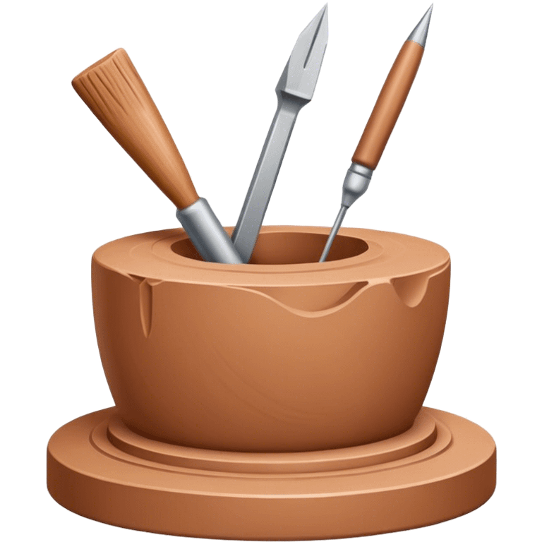 Icon for sculpting, with sculpting tools, sculpture in progress on a textured surface, minimalistic style, clean lines, transparent background. emoji