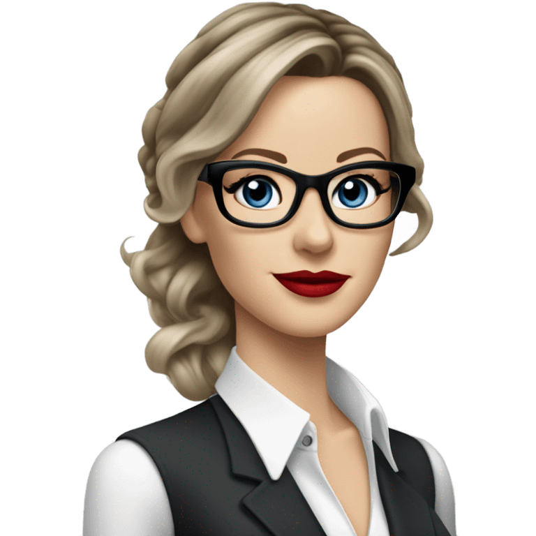 Realistic Kate Beckinsale blue eyes wearing glasses in a business meeting red lipstick  emoji