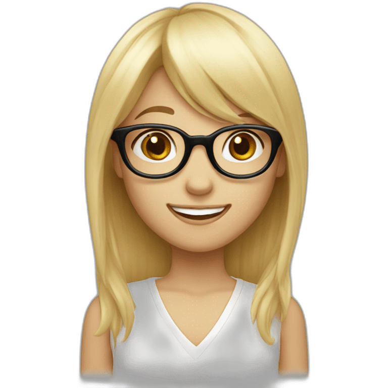 blond long haired girl with glasses and bangs, smiling and in white clothes emoji