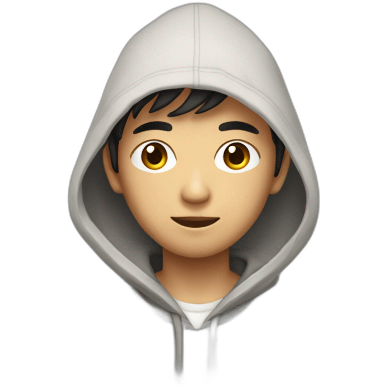 asian young man with short hair, dark eyes wear hoodie with macbook emoji