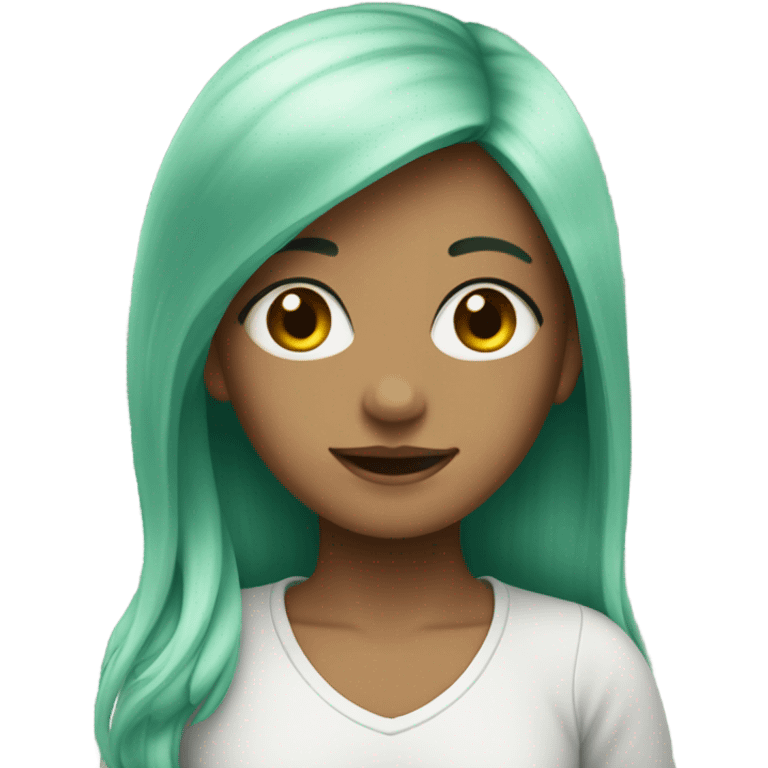 Young girl, with mint hair emoji