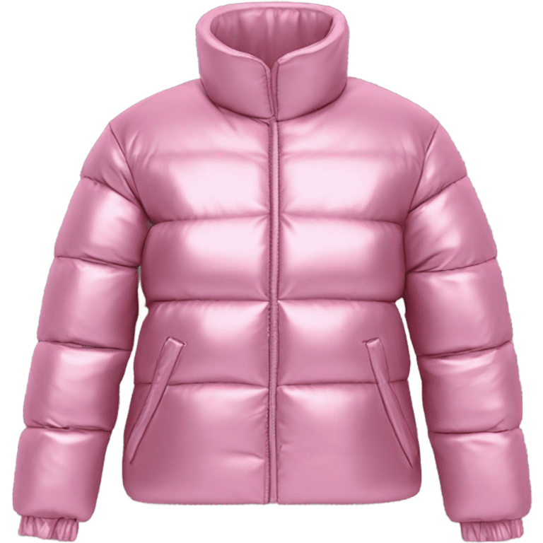 Realistic isolated side view of an open metallic pink cropped puffer jacket. emoji