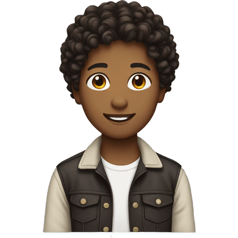 teen emoji with short dark brown curly hair emoji