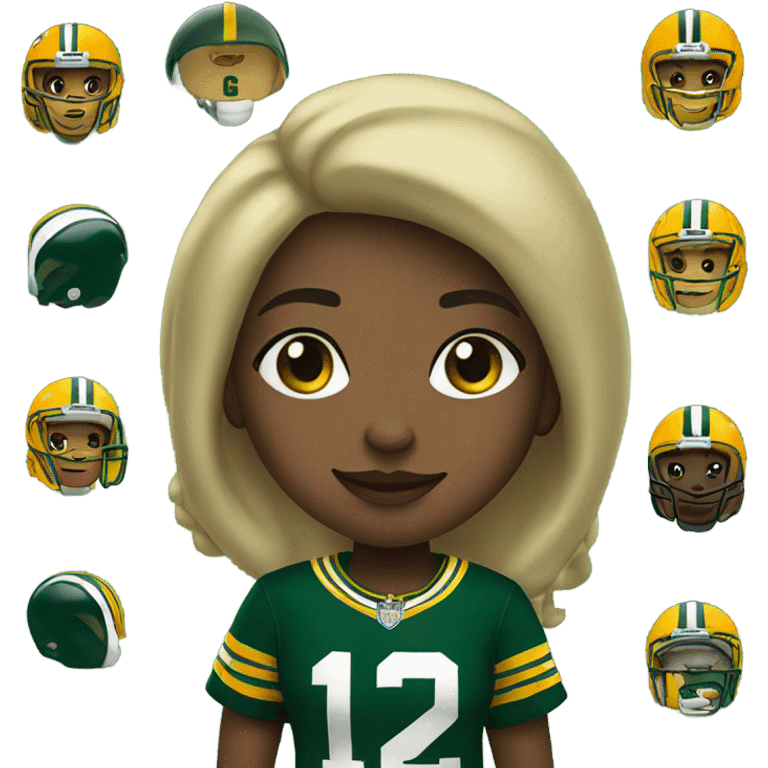 Girl wearing green bay packers jersey emoji