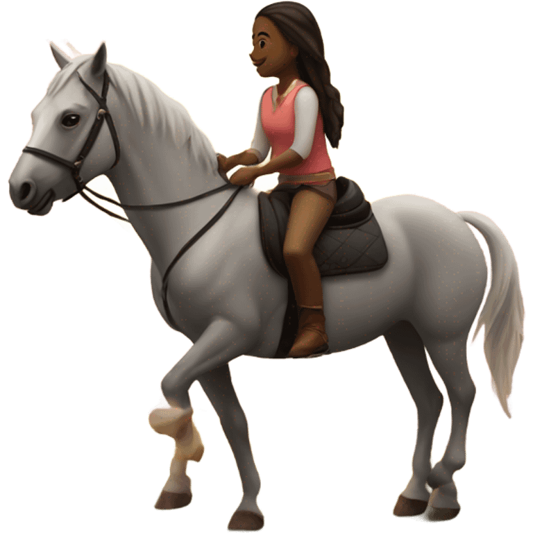 Two girls sharing one horse, riding into the sunset  emoji