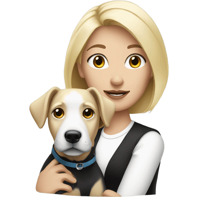 Blonde woman with black and white dog emoji