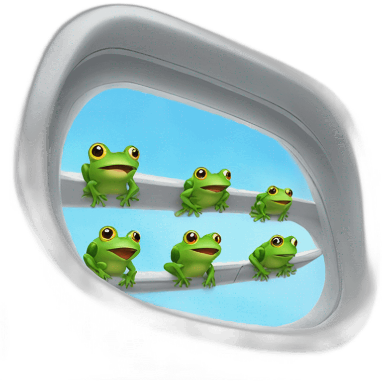 5 frogs fly on an airplane and look out the windows emoji