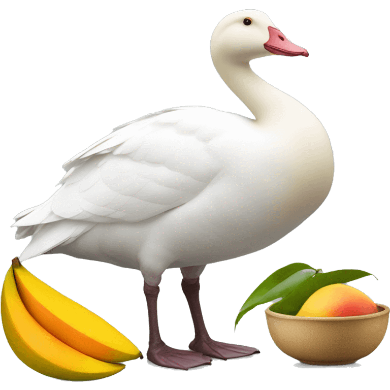 White goose and a bowl of mangos emoji