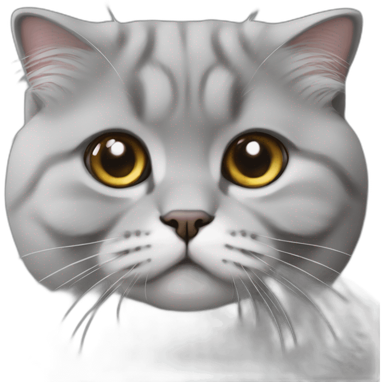 all grey Scottish Fold Cat broken ear long hair emoji