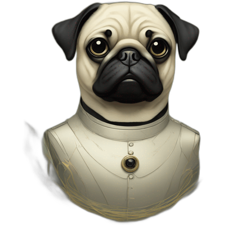 A cyberpunk black pug in Art Nouveau style during 1910 emoji