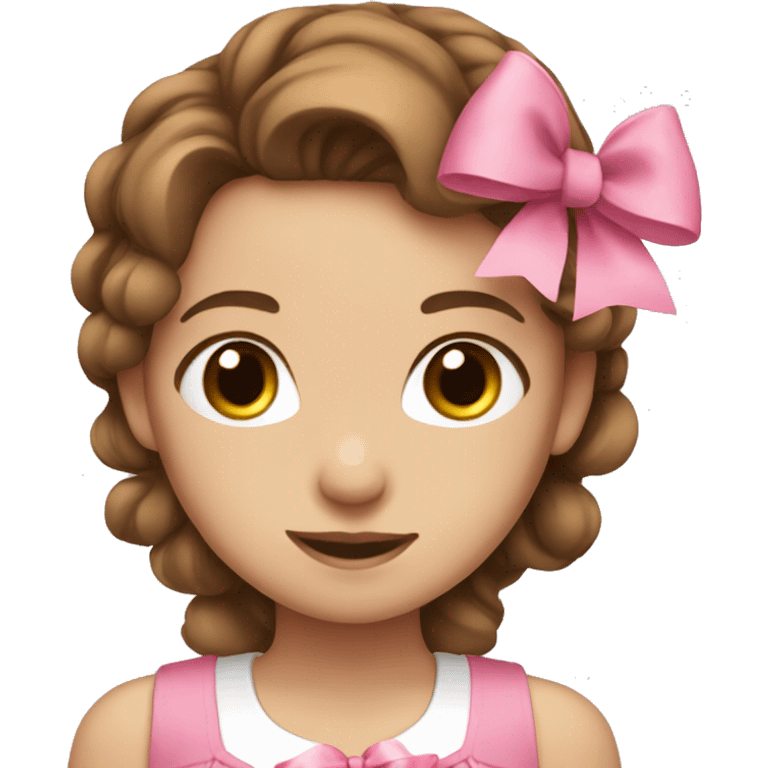 Girl with brown hair blue eyes and a pink bow in her hair  emoji