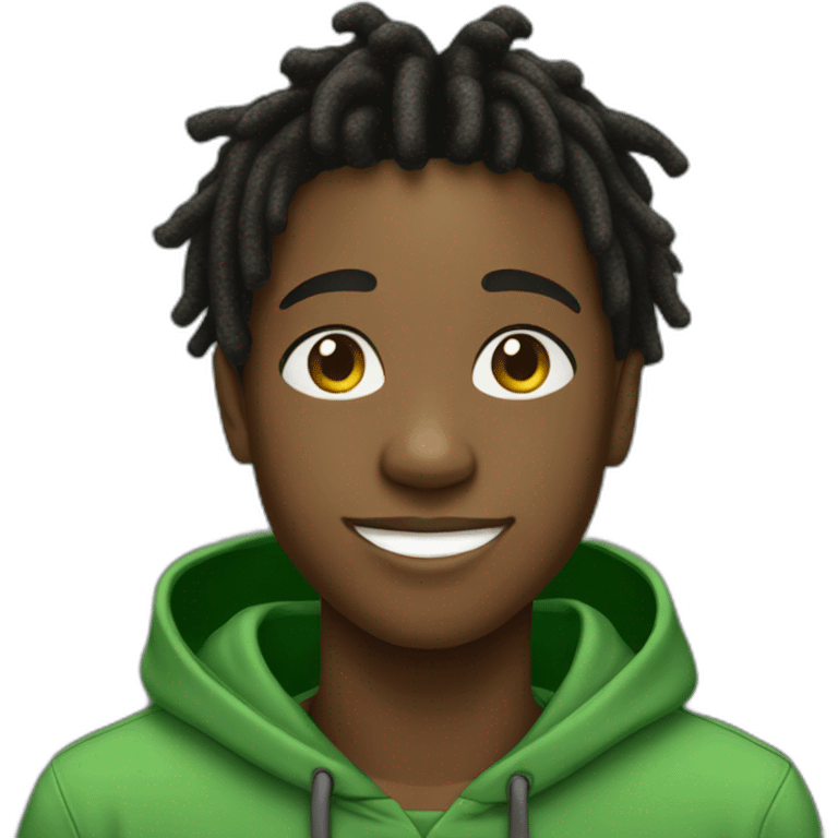 smiling black teenager boy with black locs wearing a green hoodie emoji