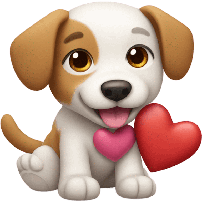 cute dog hugs toy heart emoji