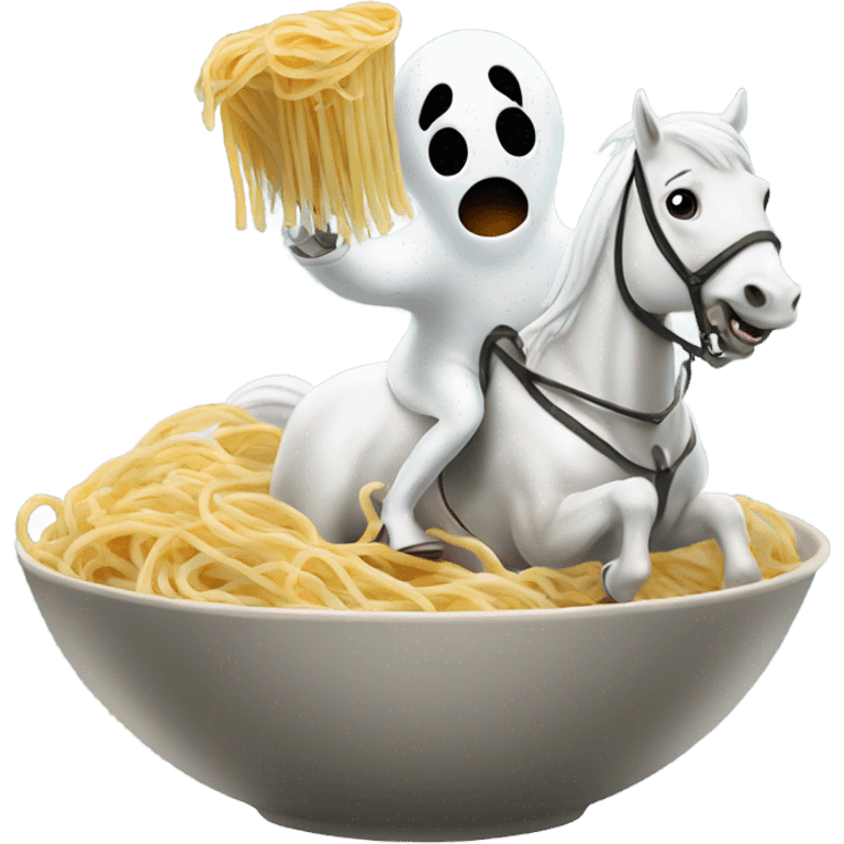 Ghost riding a horse with a bowl of spaghetti emoji