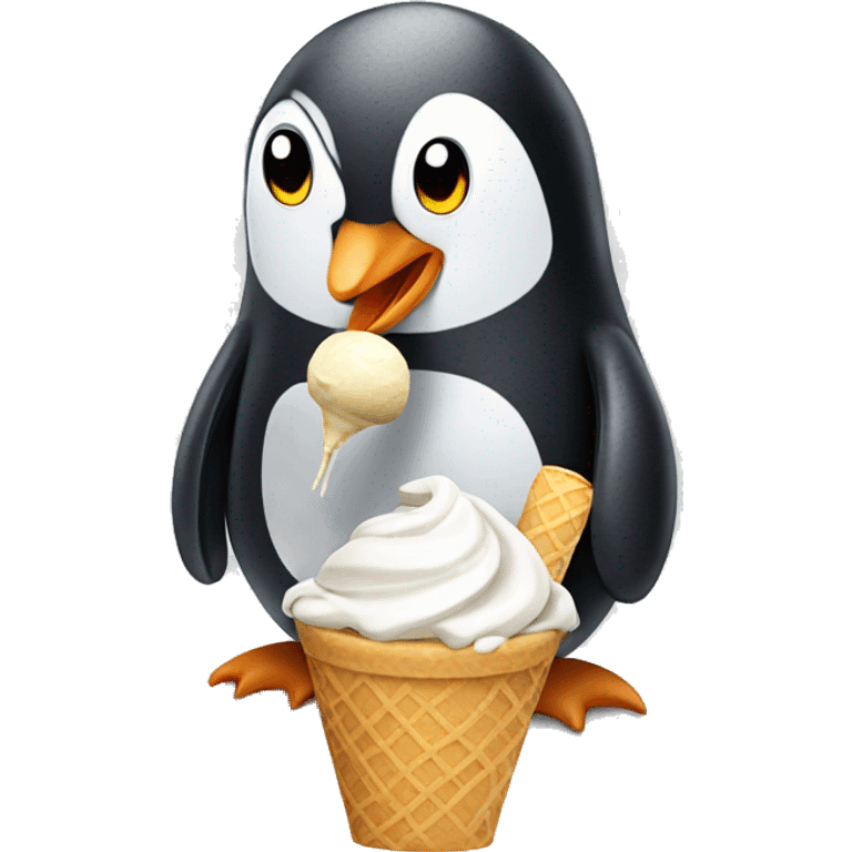 Penguin eating ice cream emoji