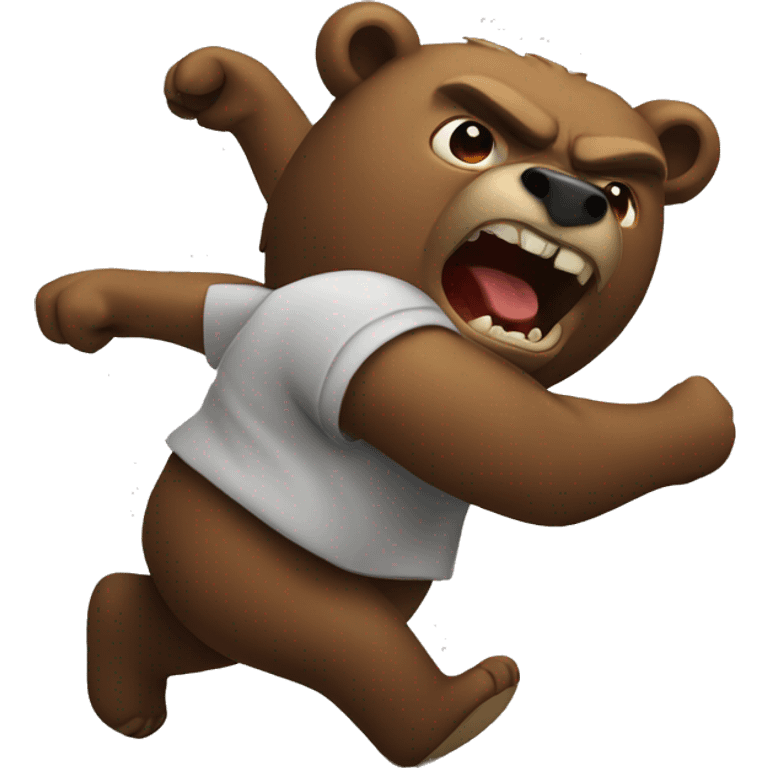 Angry bear holding angry bull running away emoji