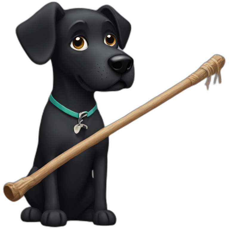 Black dog with stick emoji