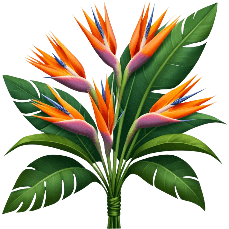 big bouquet Strelitzia Reginae, luxuriant, stem, leaf emoji