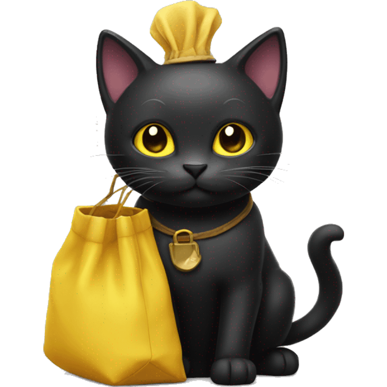 Black cat with magic yellow bag emoji