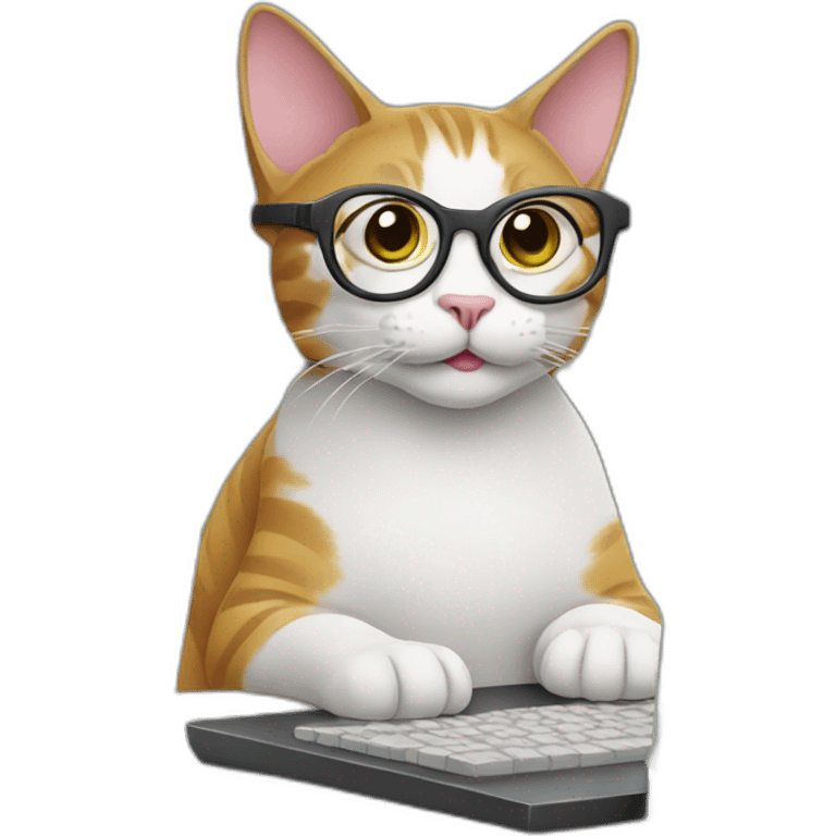 cat with glasses working in a computer emoji