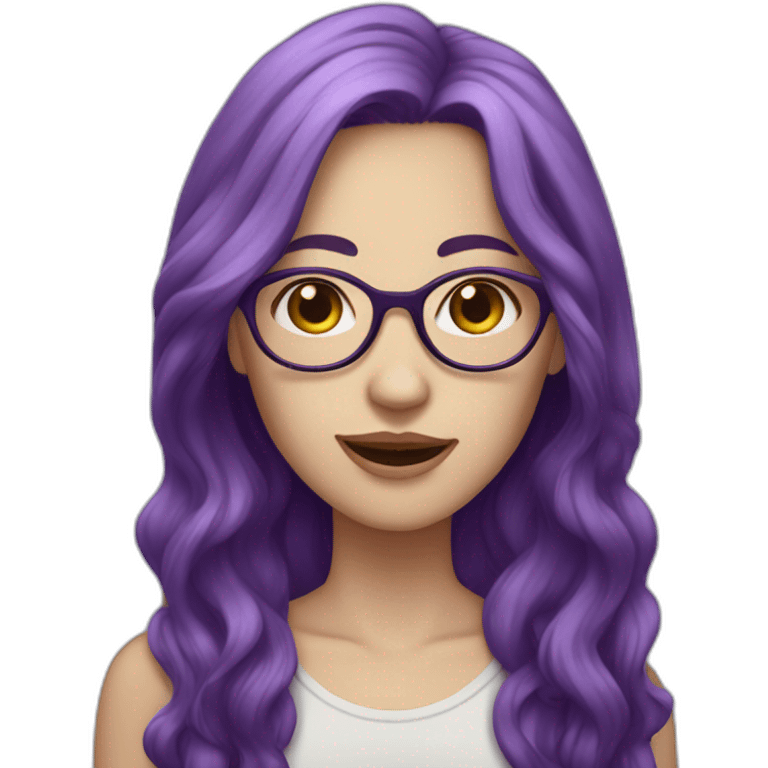 woman with long purple hair and oval glasses, pale skin, sticking out tongue emoji