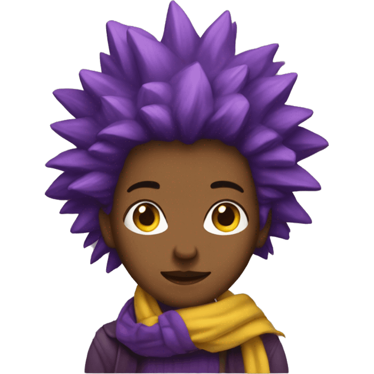 Shelly BS, purple spiky hair, brown skin, yellow scarf emoji