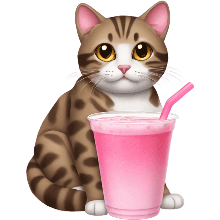 Taby cat drinking pink boba tea emoji