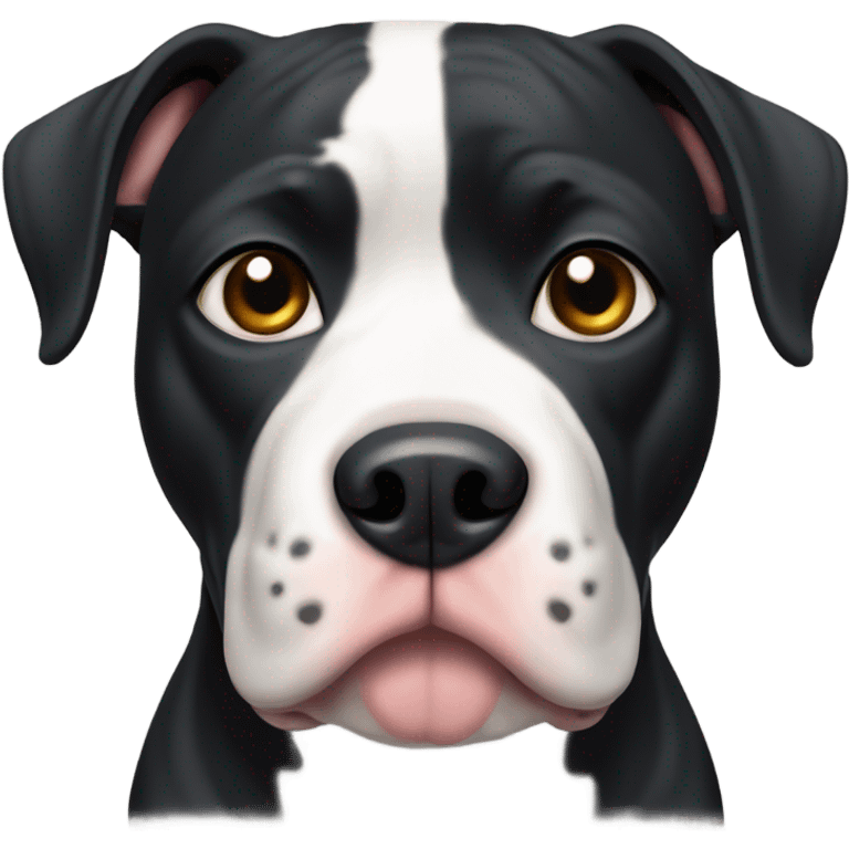 Black pit bull dog with white accents looking nervous emoji