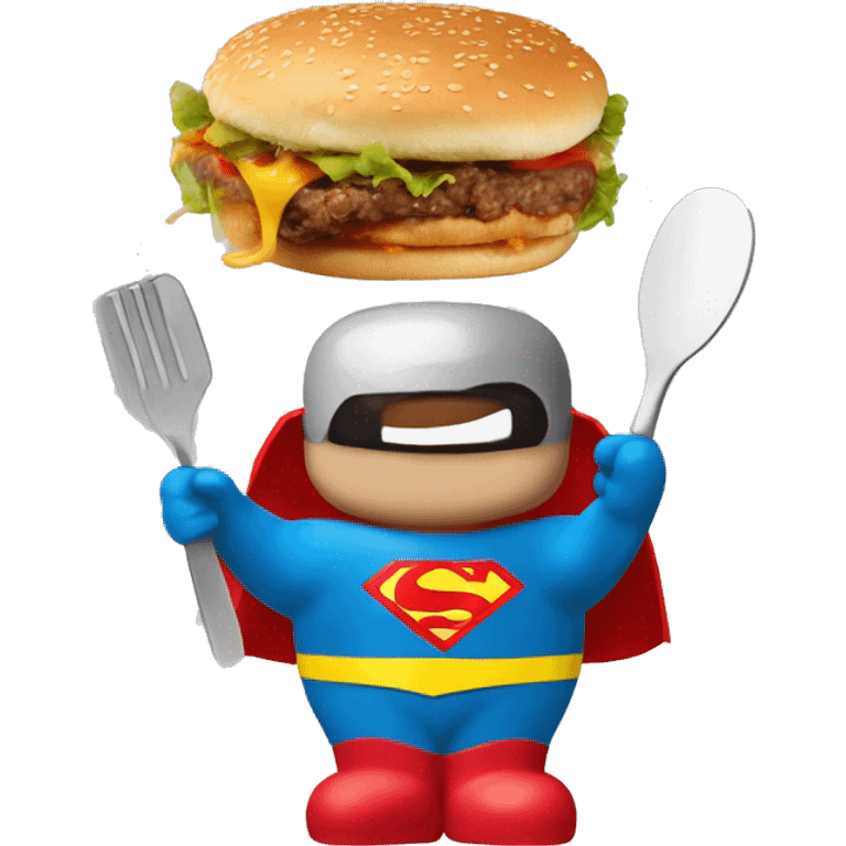 Superman sign like Souperman. With  hamburger and spatula. emoji