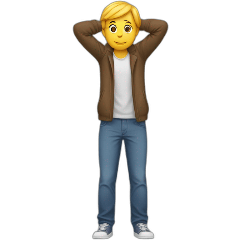 Person standing facing front with arms above head straight up and hands curling over  emoji