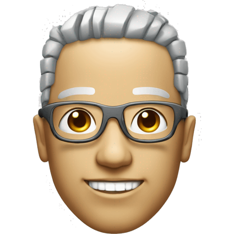 Cyborg head with fair skin, flat top haircut, rectangular glasses, circuits and smiling  emoji