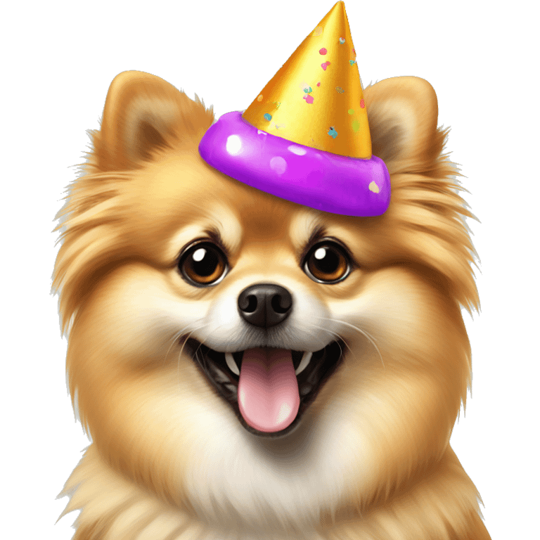 Pomeranian with a party hat emoji