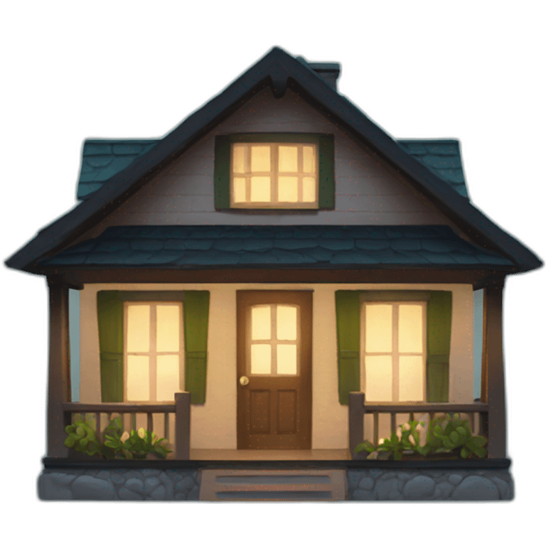 Tiny lit bungalow at night emoji