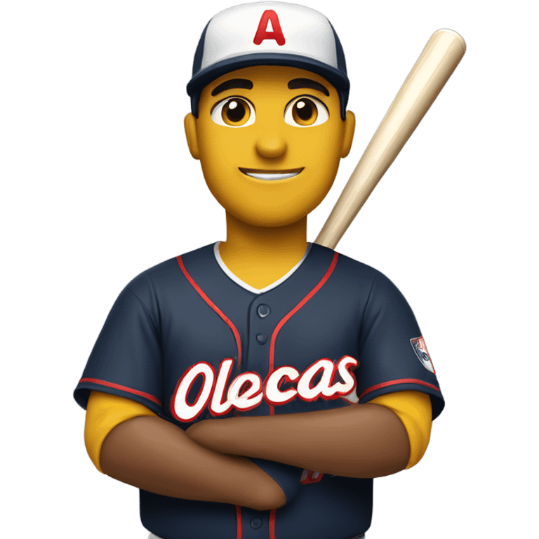 A baseball player with a jersey that says Olmecas emoji