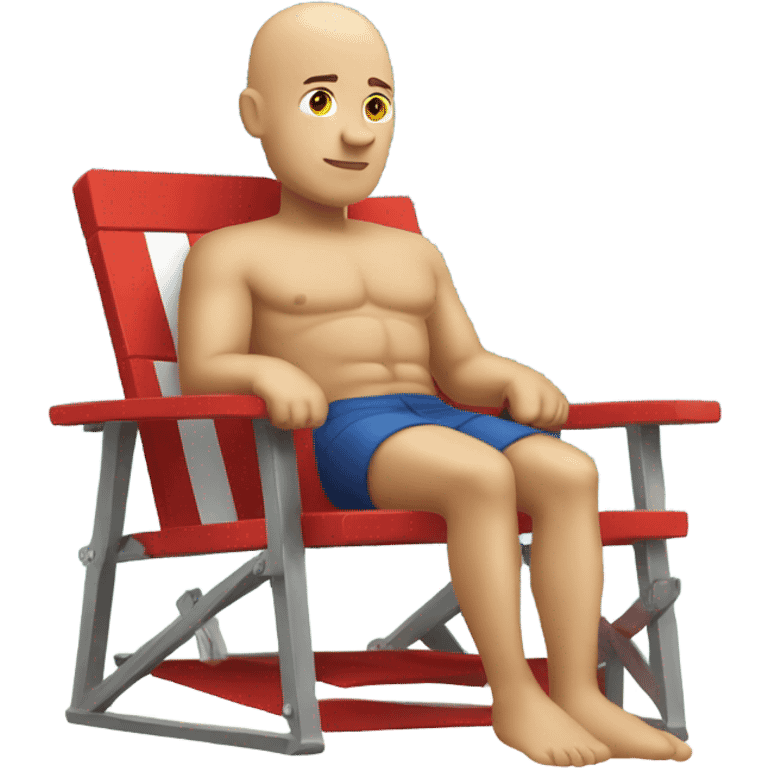 Bald man in a lifeguard outfit sitting in a lifeguard chair  emoji