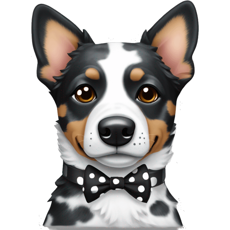 Black and white spotted Australian cattle dog, with bows emoji