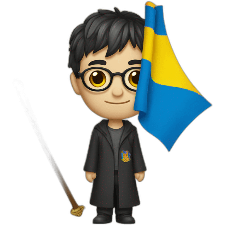 Harry Potter holds a Ukrainian flag emoji