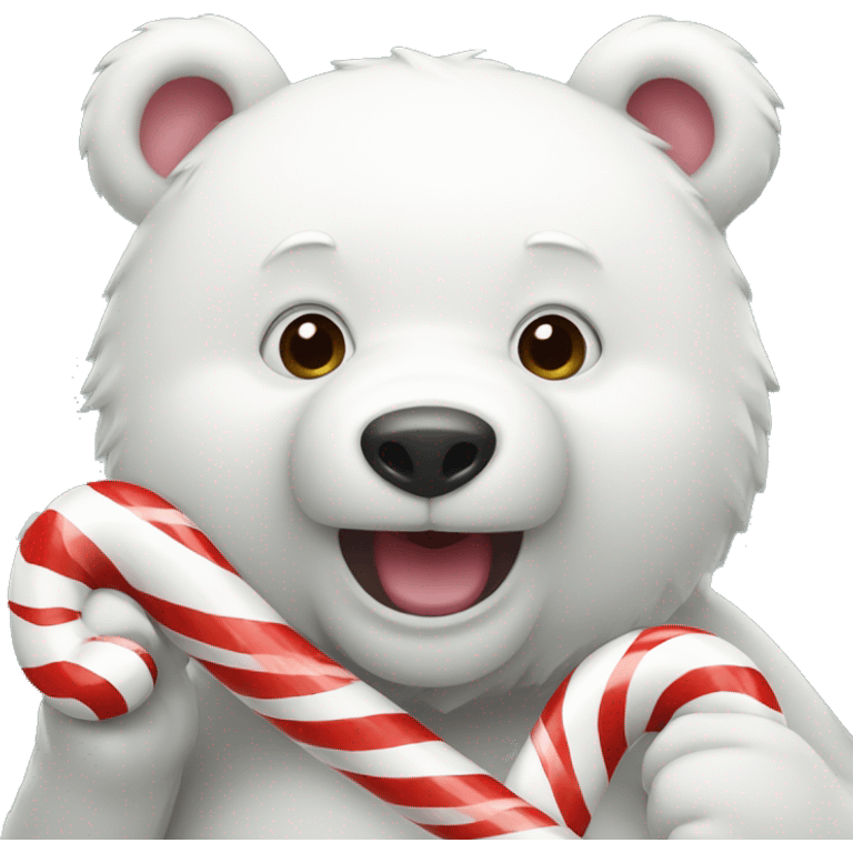 White bear eating candy cane emoji