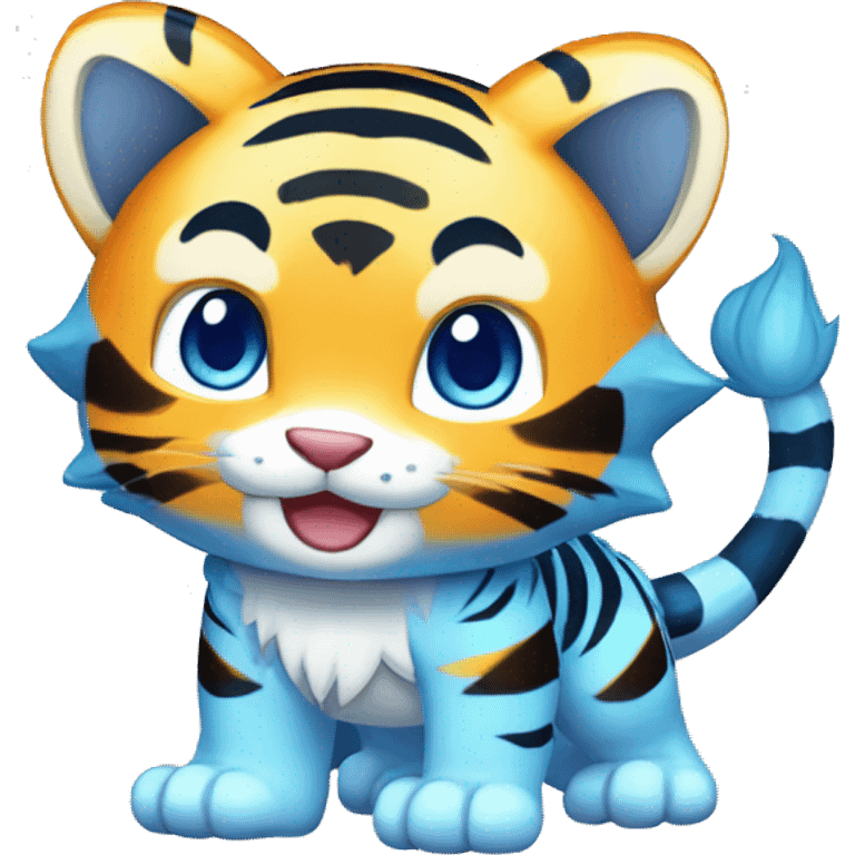 Colorful Shiny Kawaii Cute Blue-striped Tiger-Fakémon-Pokémon full body emoji