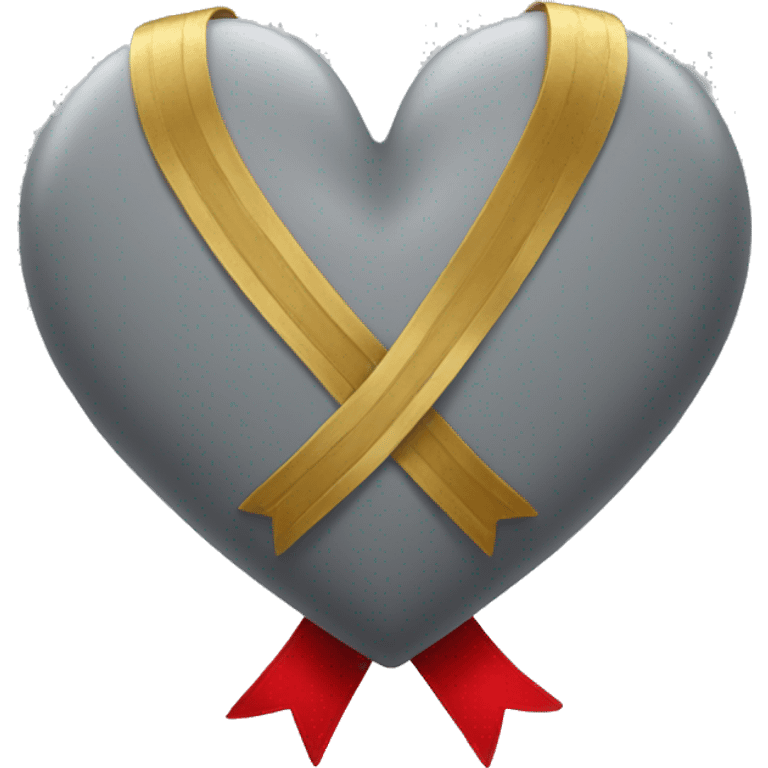 Grey heart with red ribbon that has gold details emoji