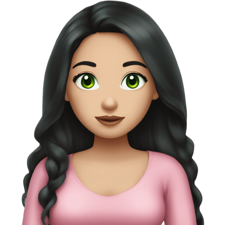 Beautiful Russian girl with green eyes and very long black hair pink clothes pregnant emoji