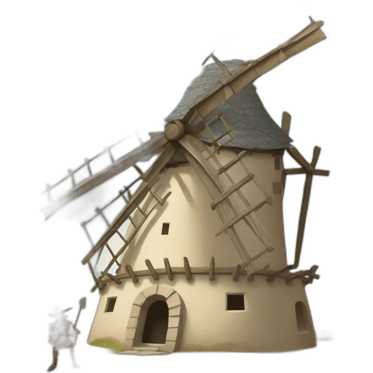 don quixote crushed underneath a windmill with his legs and feet sticking out emoji