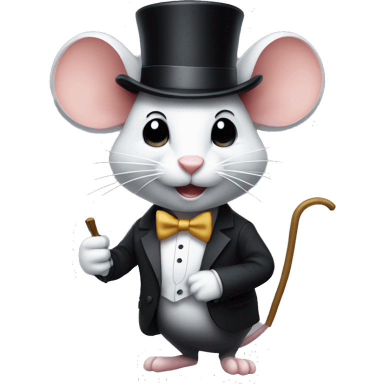 A mouse in a top hat, a tuxedo and with a cane in his hand emoji