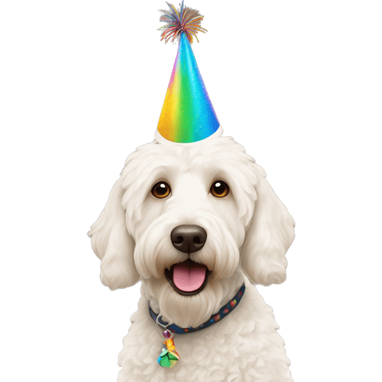 White labradoodle with a party hat  emoji