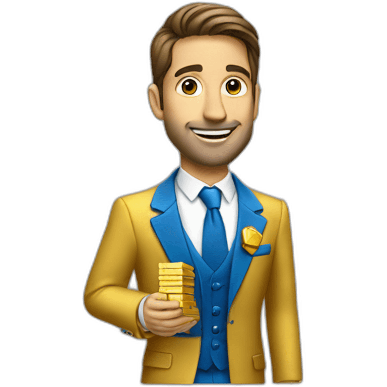 Posh-man-with-blue-suit-offering-goldbar emoji