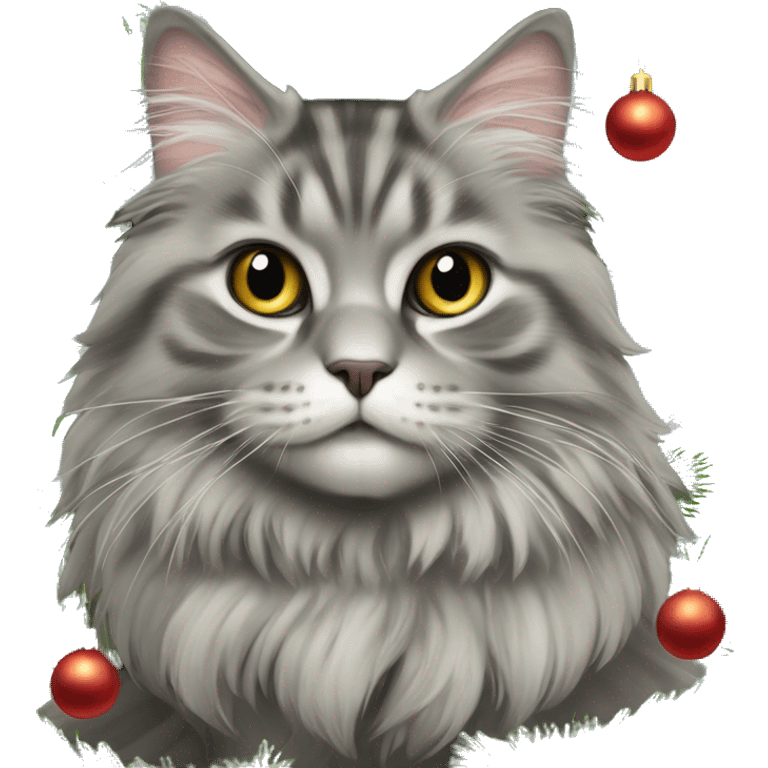 Gray Siberian cat on top of Christmas tree  emoji