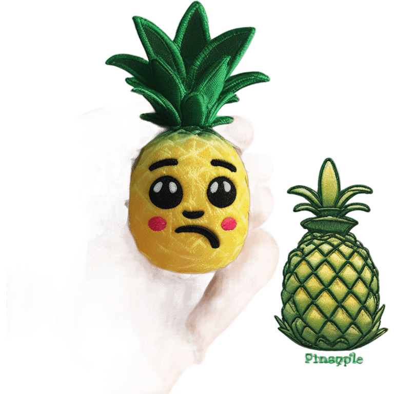 3D elegant shy pineapple  🍍 with big shiny eyes. The pineapple is embroidered ☺️ emoji